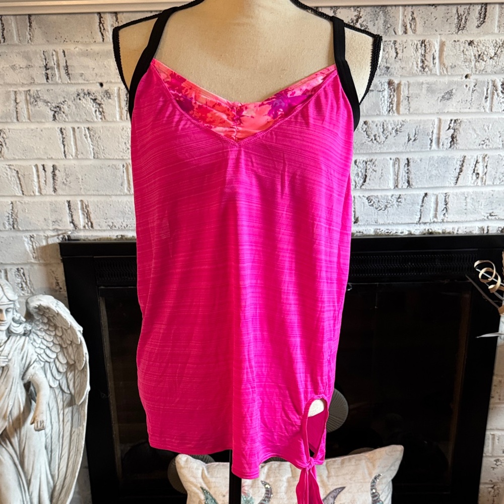 ZeroXposur Hot Pink tankini swim top with Floral Accent and Side Tie